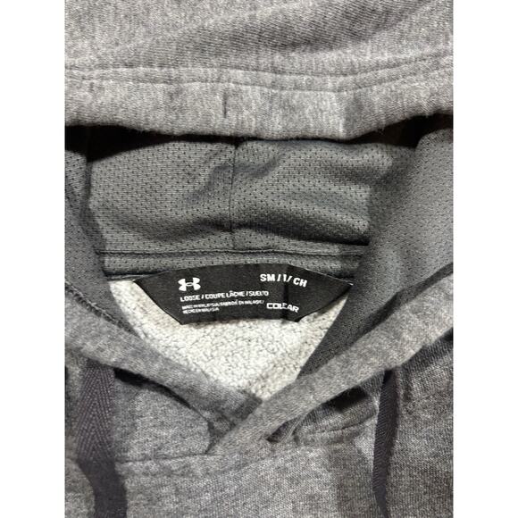 Under Armour ColdGear Hoodie Men’s Small Gray Pullover Fleece Kangaroo Pocket - Picture 3 of 5